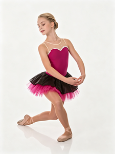 Robe <span class=keywords><strong>tutu</strong></span> en tulle à deux couches avec dos en maille orné de perles et de strass pour enfants, idéale pour les récitals, les compétitions, le ballet, justaucorps, vêtements de danse en gros - Product Image 3