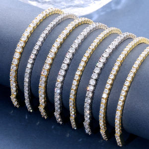 Pulsera de Tenis Brillante para Mujer Hombre Regalos de Boda 3mm 4mm Circonita Cúbica Chapada en Oro Blanco/Oro Amarillo de 14K Pulsera CZ Iced Out - Product Image 1