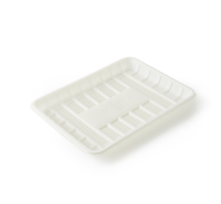Barquette rectangulaire jetable biodégradable et compostable en amidon de maïs blanc pour viande congelée, personnalisable avec logo, pour événements (OEM)