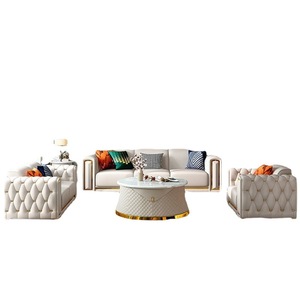 Ensemble de canapés en cuir de luxe léger de style italien pour petits appartements post-moderne avec attache pour salon - Product Image 1