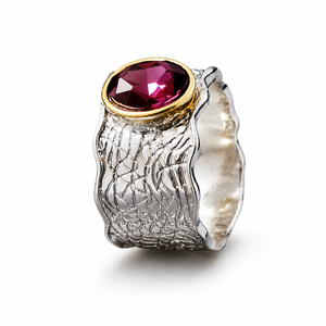 Anello Vintage con Ametista Bicolore a Onda per Donne, Gioiello di Moda Europeo e Americano - Product Image 1