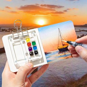 Mini juego de pintura de <span class=keywords><strong>acuarela</strong></span> con paleta de pinceles, Kit de viaje de 12 colores, cuaderno de bocetos de bolsillo, no tóxico para artistas y estudiantes - Product Image 4