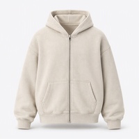 Sweat-shirt à capuche zippé pour homme, 355 GSM, épais, coupe oversize, en polaire, streetwear premium, vierge, avec épaules tombantes