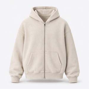 Sweat-shirt à capuche zippé pour homme, 355 GSM, épais, coupe oversize, en polaire, streetwear premium, vierge, avec épaules tombantes - Product Image 1