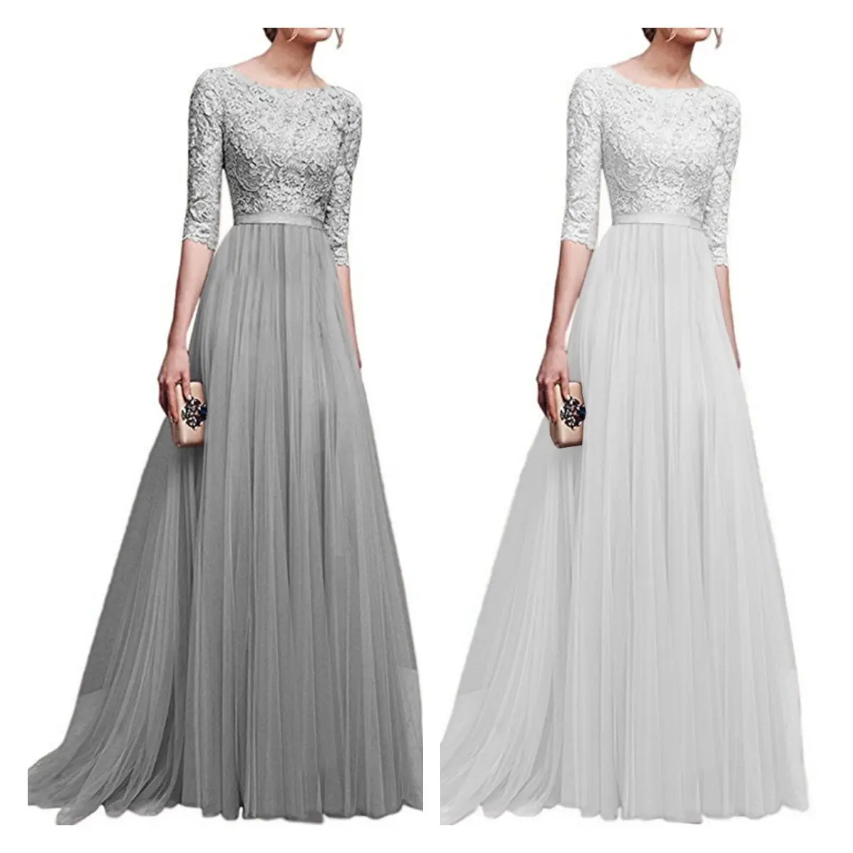 Europe America style fall winter new style lace ruched Tulle evening dress chiffon embroidered maxi women's dresses