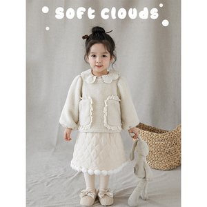 Automne hiver mignon pompon gonflé <span class=keywords><strong>jupe</strong></span> trapèze pour enfants doux Double couche matelassé coton losange <span class=keywords><strong>jupe</strong></span> à carreaux - Product Image 3