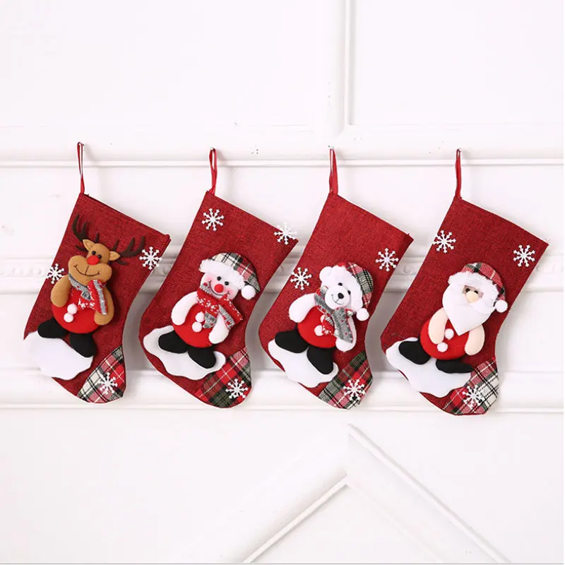 Kaus kaki natal garis berwarna-warni Santa Claus manusia salju rusa gaya Beruang tas hadiah Natal stoking Natal 2024 Navidad dekorasi