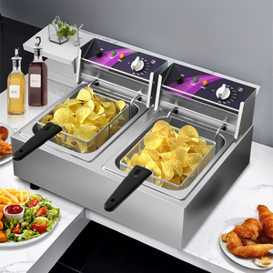 Friteuse électrique double cylindre 10L+10L, friteuse double pour frites, machine à frire le poulet - Product Image 1