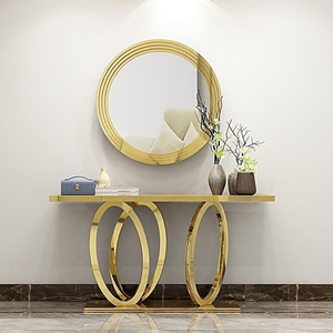 Mesa <span class=keywords><strong>Consola</strong></span> Moderna de <span class=keywords><strong>Metal</strong></span> Dorado con Cubierta Rectangular Estrecha de Piedra de Mármol, Diseño Único para Cocina, Comedor o Sala de Estar, Fabricada en Acero - Product Image 4