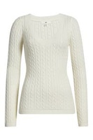 Pull en maille torsadée blanc ajusté à col en V pour femme - Vente en gros Joydressing
