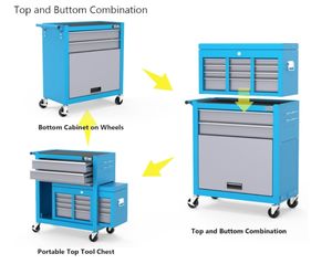 Cofre de herramientas rodante de 8 cajones Combo de caja de herramientas de banco de trabajo 3 en 1 exclusivo con carrito de utilidad de 2 neumáticos extraíble Gabinete de almacenamiento grande - Product Image 3