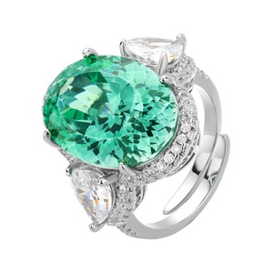 High Quality Eco-friendly Copper Dazzling Oval Ice Flower Cutting 13*18mm Paraiba Zircon <b>Adjustable</b> <b>Ring</b> for Women - Product Image 1