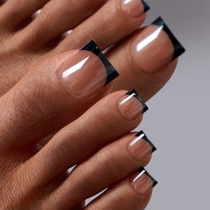 Uñas Postizas de Gel Suave Reutilizables BTArtbox Square Glaze Black French Tip con Pegamento para Mujer, Venta al por Mayor - Product Image 1
