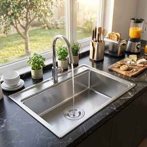 Standard Single Bowl Topmount 304 Stainless Steel <b>Kitchen</b> <b>Sink</b> with Sound Guard — Drop-In Design, OEM Factory Direct - Product Image 1