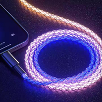 Câble USB C vers USB C avec lumière LED RVB, charge rapide 6A 66W PD, câble de charge lumineux tressé en nylon pour téléphone portable et tablette