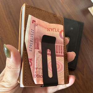 Magnetic Wallet Aluminum pop <strong>Card</strong> Holder Leather Wallet with Rfid - Product Image 2