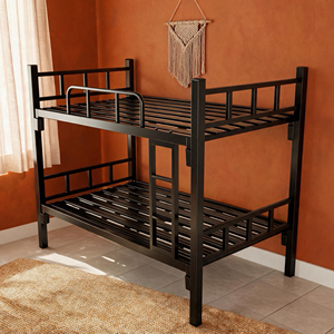 Lit superposé moderne robuste noir avec cadre en fer sans boulons, base en treillis métallique, sans sommier, pour dortoir - Product Image 1