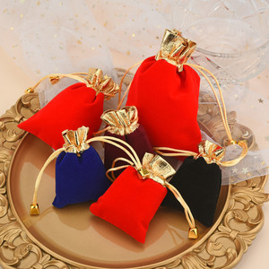 Multi-colors Wedding Jewelry Pouch Gold Opening Velvet Bags Gift Pack Drawstring With Bead Velvet for Thank You - Product Image 3