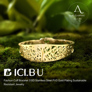 Fashion Cuff Bracelet 316L Stainless Steel PVD Gold Plating Sustainable Resistant Jewelry - Product Image 3