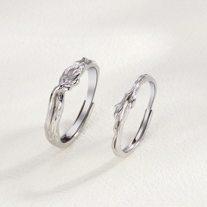 925 Sterling Silver Branch Anel de casal ajustável para casal Casamento Presente Ocasião Homens Mulheres Jóias - Product Image 3