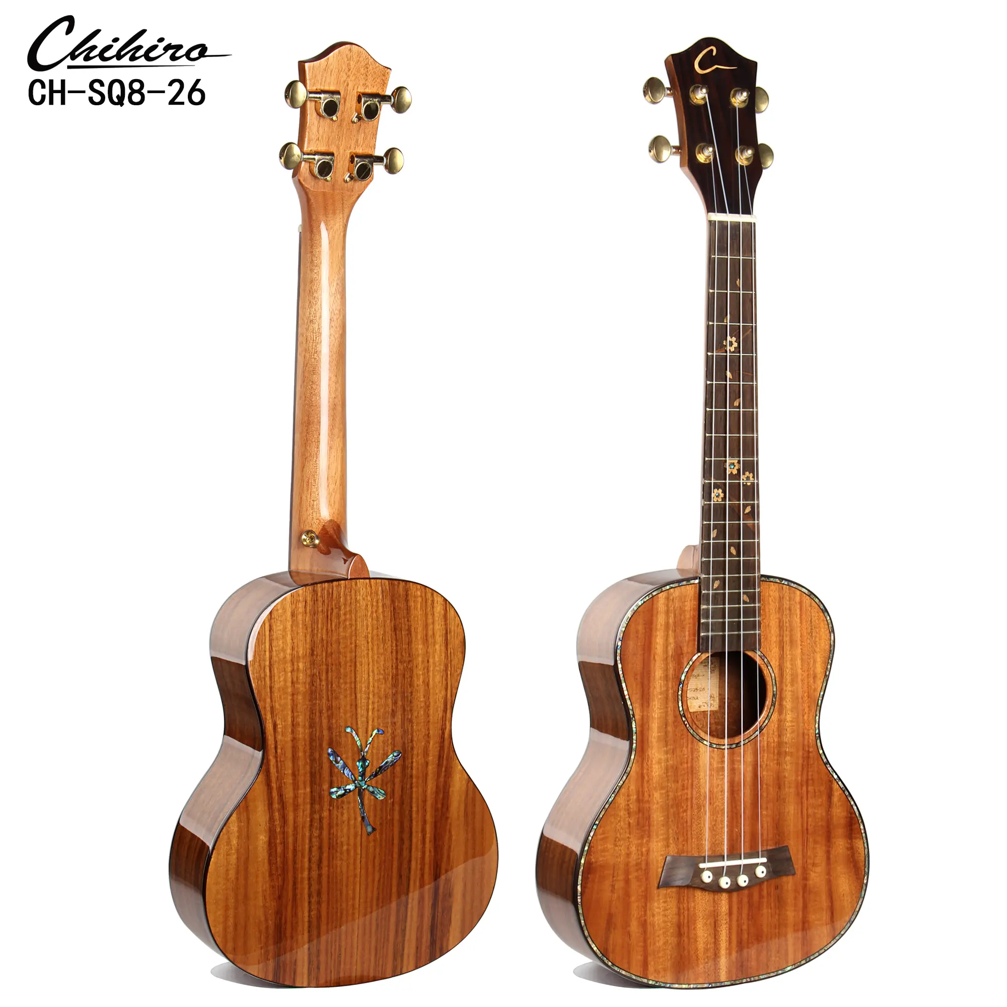 Fabrication professionnelle de fournisseur de guitare en bois meilleur KOA Solid Top pas cher ukulélé Concert ténor 24 26 pouces Instrument à cordes