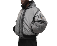 Manteau matelassé en velours côtelé pour hommes Blouson aviateur gris réversible à capuche avec fermeture éclair double épaisseur
