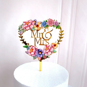 Décoration de gâteau élégante en acrylique <span class=keywords><strong>pour</strong></span> mariage, insert de gâteau avec motif floral imprimé <span class=keywords><strong>pour</strong></span> la décoration de gâteau de mariage, fête prénuptiale - Product Image 4