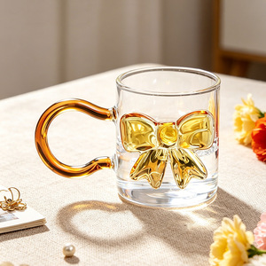 Tasse <span class=keywords><strong>à</strong></span> <span class=keywords><strong>eau</strong></span> transparente en <span class=keywords><strong>verre</strong></span> borosilicate <span class=keywords><strong>rose</strong></span> de luxe léger avec grand nœud, poignée et design moderne, résistante aux hautes températures - Product Image 6