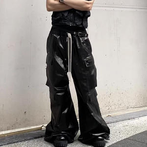 Pantaloni Casual a gamba larga da <span class=keywords><strong>uomo</strong></span> alla moda pantaloni in <span class=keywords><strong>pelle</strong></span> sintetica con chiusura a cerniera a vita media ampia taglia normale XL - Product Image 3