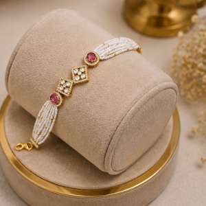 Traditional 925 <b>Silver</b> Chain Link Bracelet White Beads Moissanite Elegant <b>Indian</b> Bridal Wedding Jewelry Women's Gift Party - Product Image 5