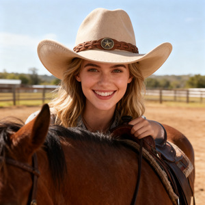 ZhenXi Cowboy <b>Hat</b> Black Wide Brim Polyester Western Style With Star Belt For Men Women - Product Image 3