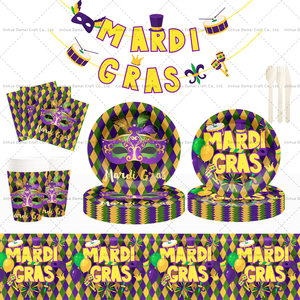 DAMAI - Vajilla Desechable para Fiesta de Mardi Gras, Platos de Papel, Servilletas, Vasos, Máscaras de Disfraces, Decoraciones - Product Image 1
