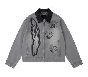 <span class=keywords><strong>Veste</strong></span> <span class=keywords><strong>en</strong></span> jean vintage délavée pour homme, style streetwear, imprimé graffiti flamme, col <span class=keywords><strong>en</strong></span> <span class=keywords><strong>cuir</strong></span>, Y2K, hip hop, coupe <span class=keywords><strong>oversize</strong></span> - Product Image 1