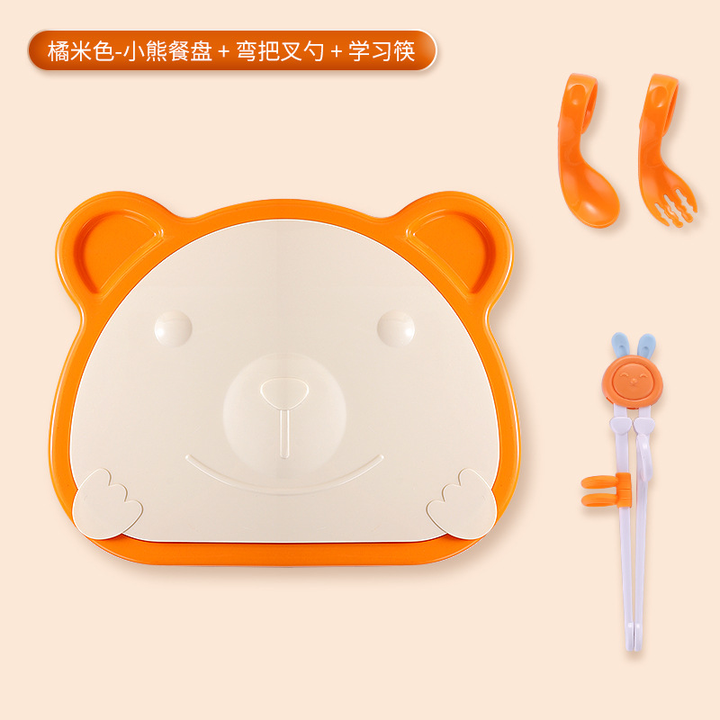 assiette + fourchette et cuillère + baguettes d'apprentissage