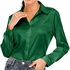 Blusa feminina manga comprida cetim, camisa feminina social casual trabalho