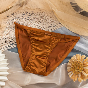 Braguitas de satén vintage de moda, ropa interior sexy con tiras en la espalda, bragas color caramelo, bragas de encaje festoneado, lencería con lazo bonito, al por mayor - Product Image 4