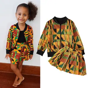 afrikanische kleidung baby Suppliers-MKMN Großhandel African Bohemia Print Herbst Kleidung setzt Jacke Kleid Baby Mädchen Langarm Boutique Outfits