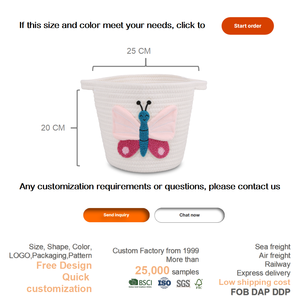 <span class=keywords><strong>Cesta</strong></span> de Almacenamiento Redonda de Cuerda de Algodón con Diseño de Mariposa 3D, Blanca, Decoración para Cuarto de Niños, <span class=keywords><strong>Cesta</strong></span> de <span class=keywords><strong>Regalo</strong></span> Multiusos con Asa para Fiestas y Bodas - Product Image 3