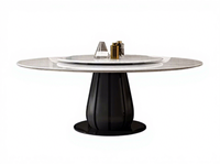 Table à manger moderne 6 places en dalle de roche avec pieds en miroir rotatifs circulaires à base de métal pour la maison et le restaurant