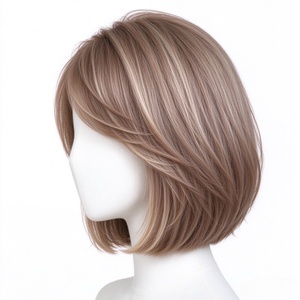 วิกผมบ๊อบสังเคราะห์สีน้ำตาลอ่อนแบบไล่ระดับพร้อมหน้าม้าปัดข้าง - Product Image 6