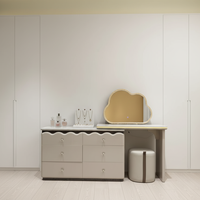 Ensemble coiffeuse de chambre en MDF avec miroir HD, tiroirs multi-rangements et tabouret rond, sur mesure