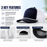 Gorra Trucker Premium para Niños con Detalle de Cuerda, Color Azul Marino y Malla Blanca en la Parte Trasera, para Equipos Escolares y Deportivos Juveniles