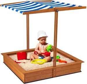 Modern New Pattern Kids Outdoor Garden Playground Wooden Sandpits 2 Kids One Sandbox with Covers