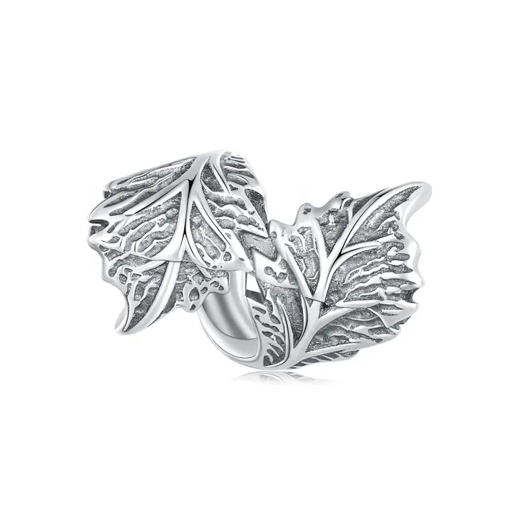 OEM engrave vintage decorative diy luxury designer charm bangle beads leaf sterling silver bulk charms for jewelry making
