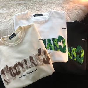 Quá Khổ 100% Bông Khăn Chữ Vá Tùy Chỉnh Nặng 260gsm Chenille Thêu Trên Người Đàn Ông Của OEM T-Shirt Người Đàn Ông Của Quần Áo - Product Image 1