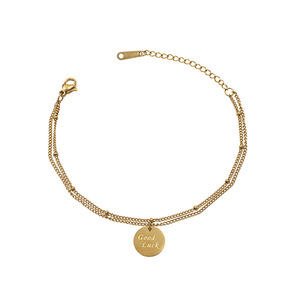 French Style Stainless Steel Engraved <b>Bracelet</b> Gold Double Layer Chain For Women Gift Jewelry - Product Image 5