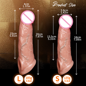 Manchon en silicone liquide à 9 vibrations, préservatif côtelé et prolongateur creux, jouet pour adultes à effet retardateur - Product Image 6