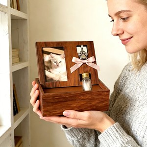 Custom Wooden <strong>Pet</strong> Memorial Keepsake Box, Open-Top Design with Stand Photo Frame, Ash Bottle, Collar &amp; Toy Storage - Product Image 2