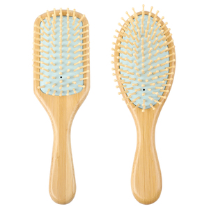 فرشاة تدليك طبيعية باللونين الوردي والأزرق لطيفة فرشاة شعر من الخيرزان ومشط للشعر - Product Image 1