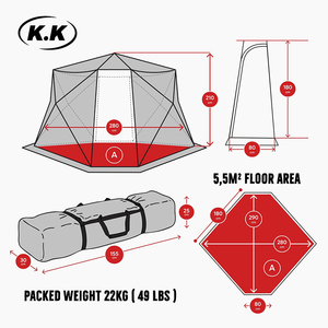 <span class=keywords><strong>Tente</strong></span> de sauna portable d'extérieur étanche en Oxford 600D à <span class=keywords><strong>3</strong></span> couches pour 6 à 8 personnes, modèle OEM Kawagebo Kamp (KK) - Product Image 6